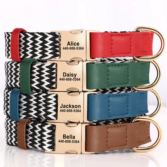 Blue nylon adjustable collar with custom name engraving