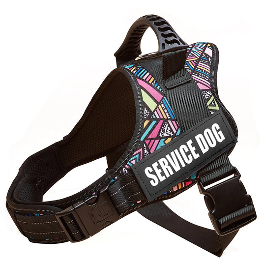 Customizable dog harness with engraved name tag reflective design