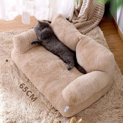 Brown plush sofa-style cat bed for winter comfort