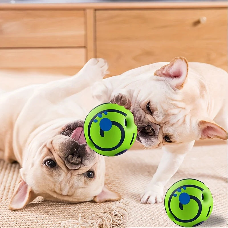Small dog chasing wobble ball – durable interactive pet toy