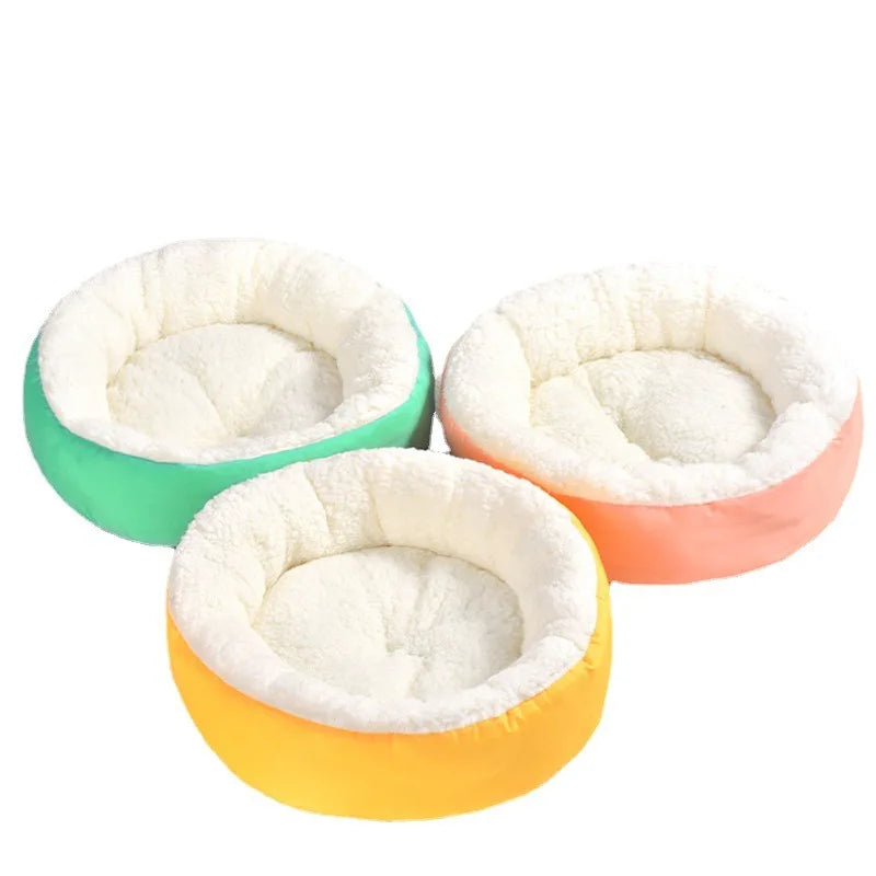Round cashmere-style cat bed – anti-slip bottom design