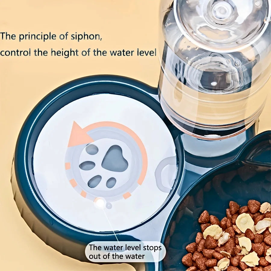 3-in-1 Cat Ear Pet Bowl Set with Automatic Water Dispenser – Anti-Vomiting Raised Cat and Dog Feeder with Tilted Food Bowls and Gravity Water Bottle