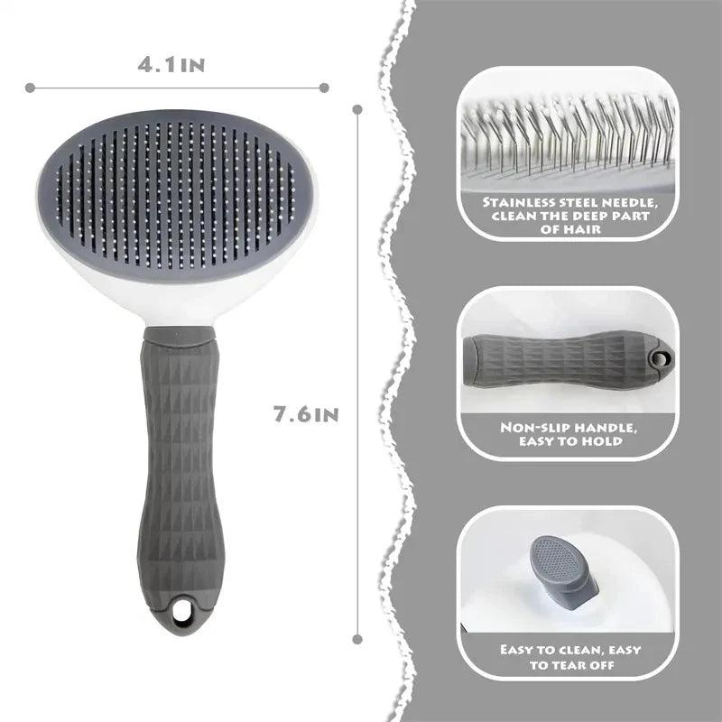 Self-Cleaning Pet Grooming Brush for Dogs & Cats – Slicker Comb with One-Click Hair Removal, Anti-Slip Handle, and Gentle Stainless Steel Bristles