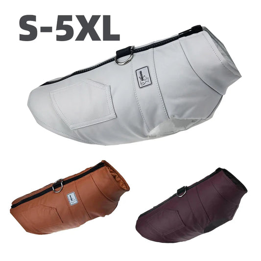 PU leather waterproof dog coat large size
