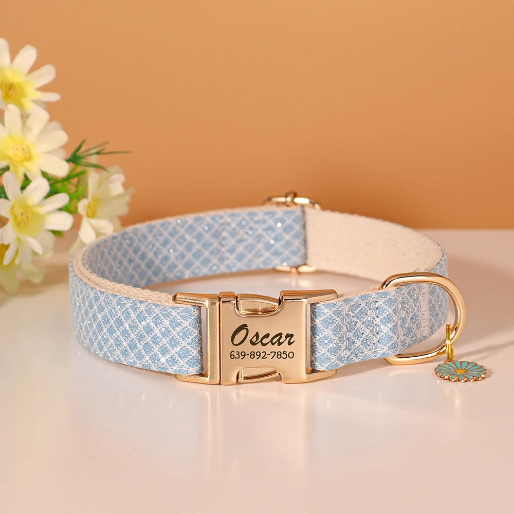 Custom Nylon Dog Collar with Engraved Name Tag – Adjustable & Personalized