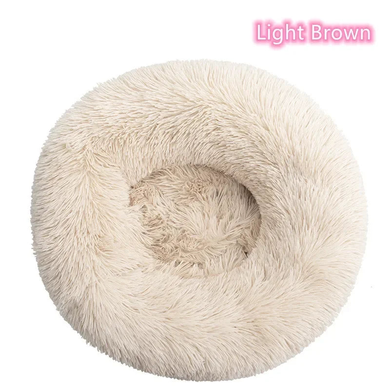 Fluffy round pet bed with raised rim