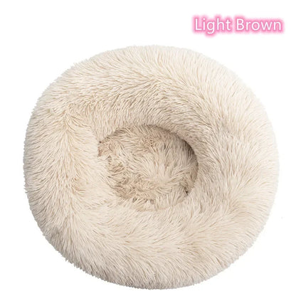 Fluffy round pet bed with raised rim