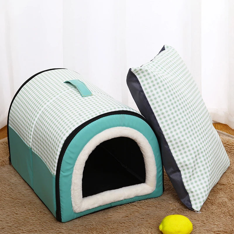 Soft pet house bed for dogs and cats – green color