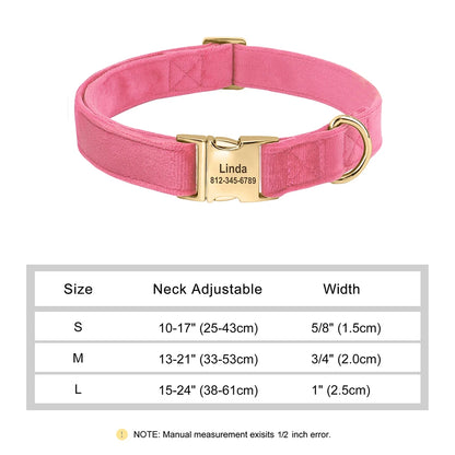 Custom Velvet Dog Collar with Engraved ID Tag – Soft Adjustable Pet Collar for Dogs & Puppies, Personalized Name & Phone Number