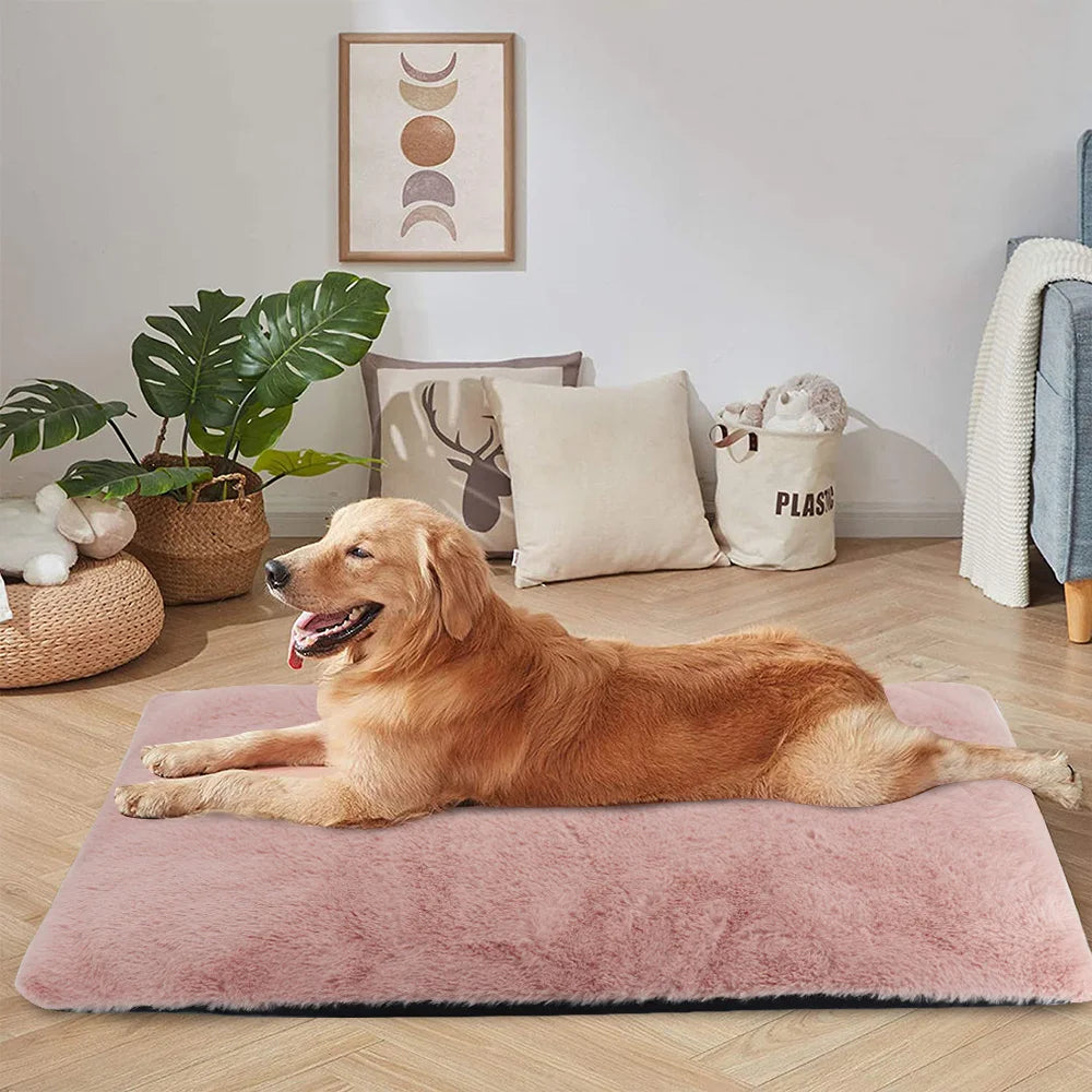 Dog relaxing on cozy faux fur pet bed – ideal for sofa, crate, or kennel