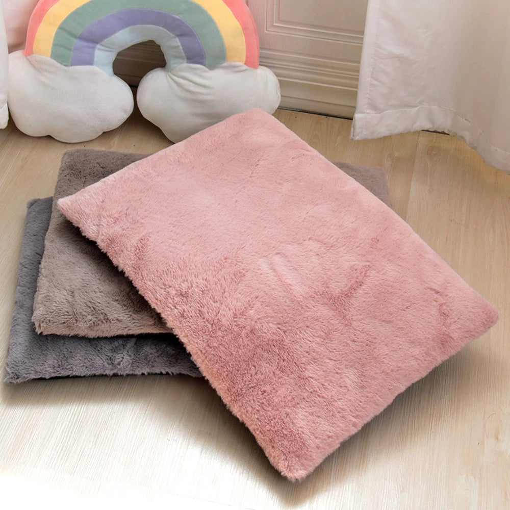 Soft pink faux fur dog bed mat for cats and small dogs – cozy and washable
