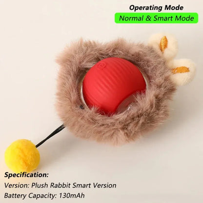 Rechargeable Smart Cat Ball Toy – Interactive Automatic Rolling Ball with Faux Tail, USB Type-C Charging, Anti-Obstacle Design for Dogs & Cats