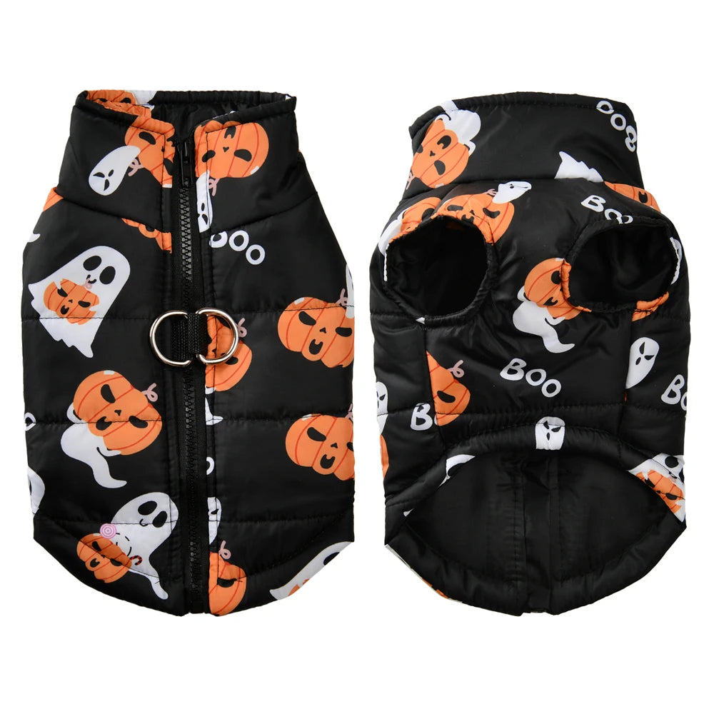 Halloween Dog Jacket – Warm Pumpkin Print Costume