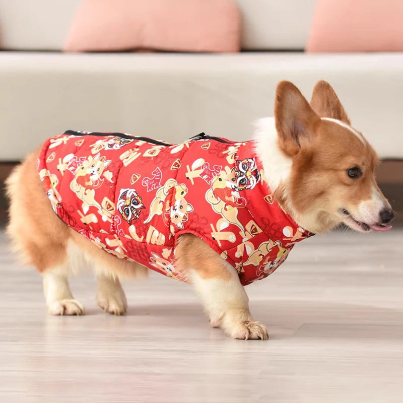 Warm pet coat with cartoon design for medium dogs