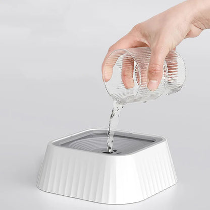 Size chart of filtered pet water bowls in grey and white