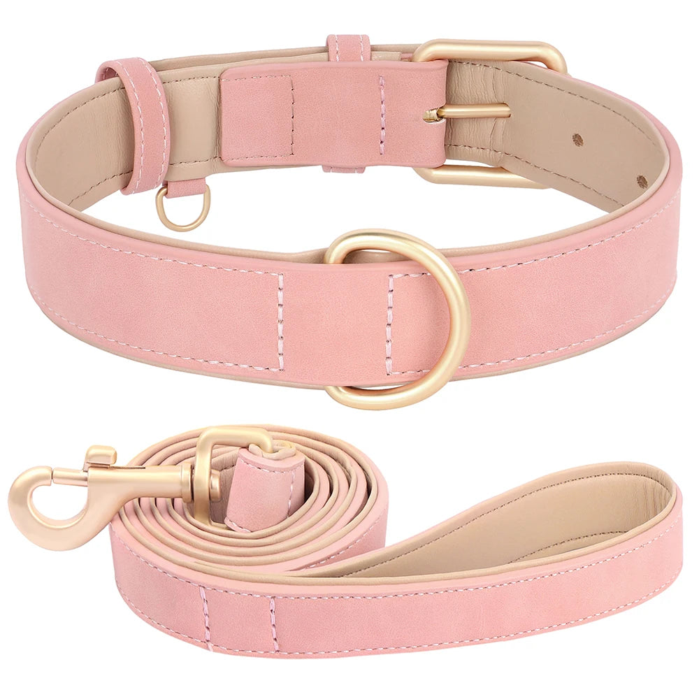 Soft Padded Dog Collar & Leash Set – Adjustable PU Leather Collar for Small, Medium & Large Dogs