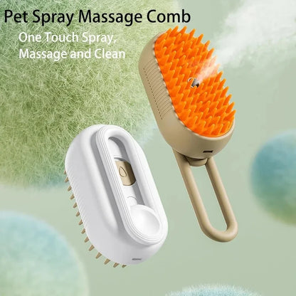 Rechargeable Pet Grooming Brush 3-in-1 – Electric Spray & Massage Comb for Dogs and Cats, Removes Loose Hair & Tangles