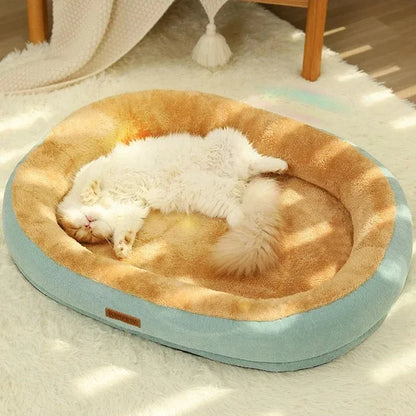 Cozy round cat bed with soft plush material