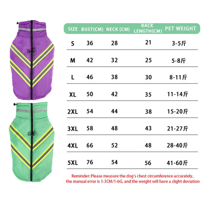 Close-up of waterproof fabric dog coat for cold weather