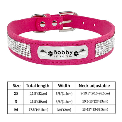 Personalized Cat & Dog Collar with Crystal Rhinestones – Adjustable Collar with Custom Engraved Anti-Lost ID Tag