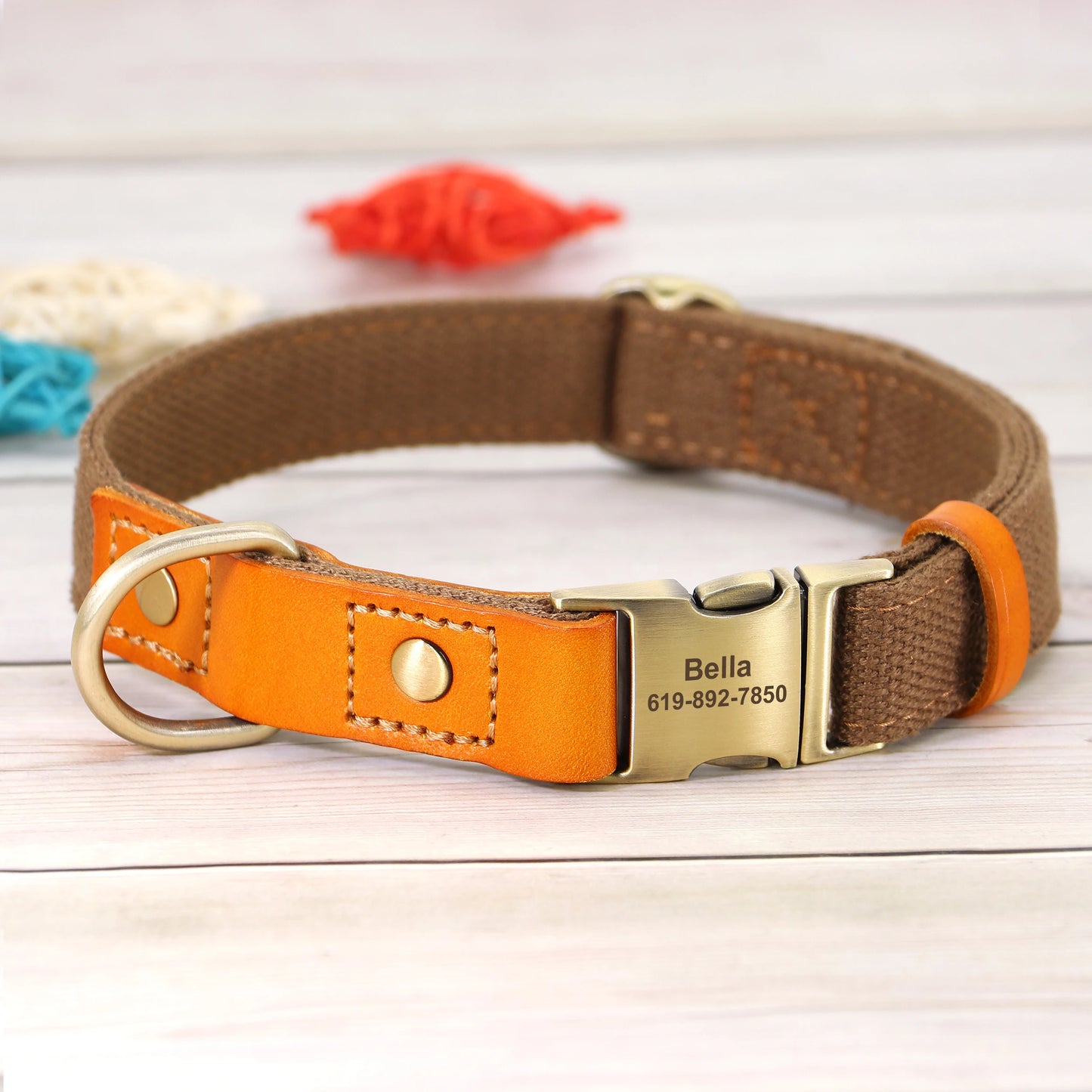 Personalized Dog Collar – Nylon & Leather Adjustable Collar with Custom Engraved ID Tag