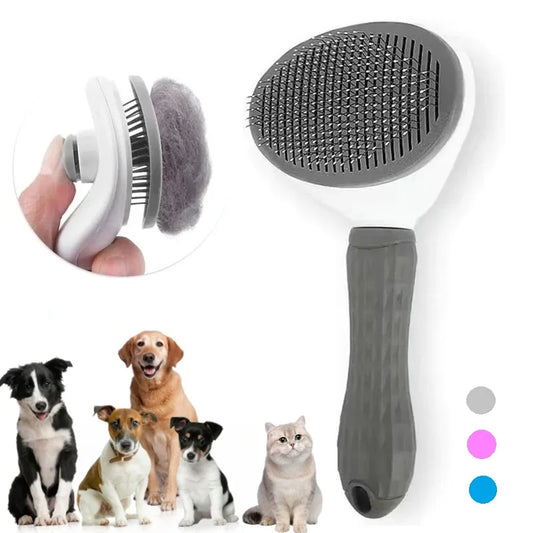 Self-Cleaning Pet Grooming Brush for Dogs & Cats – Slicker Comb with One-Click Hair Removal, Anti-Slip Handle, and Gentle Stainless Steel Bristles