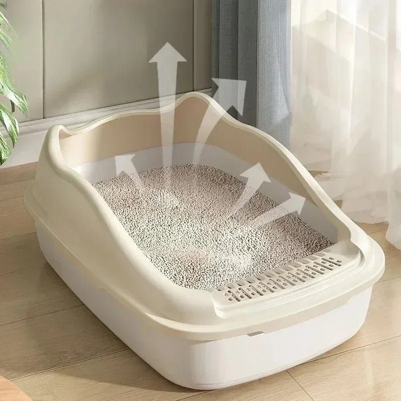 Beige small litter tray for cats with semi-closed cover
