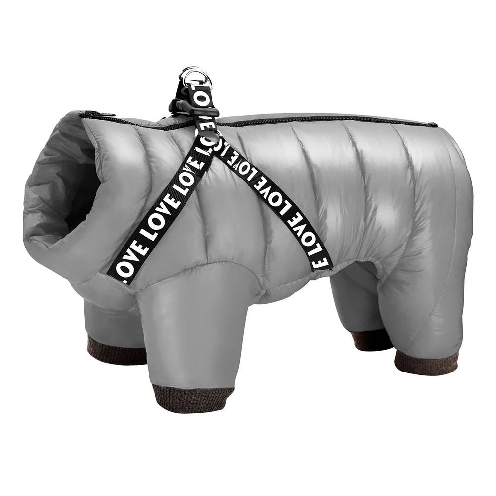 Winter Dog Jacket with Built-in Harness – Thick Cotton Padded Coat for Small, Medium & Large Dogs