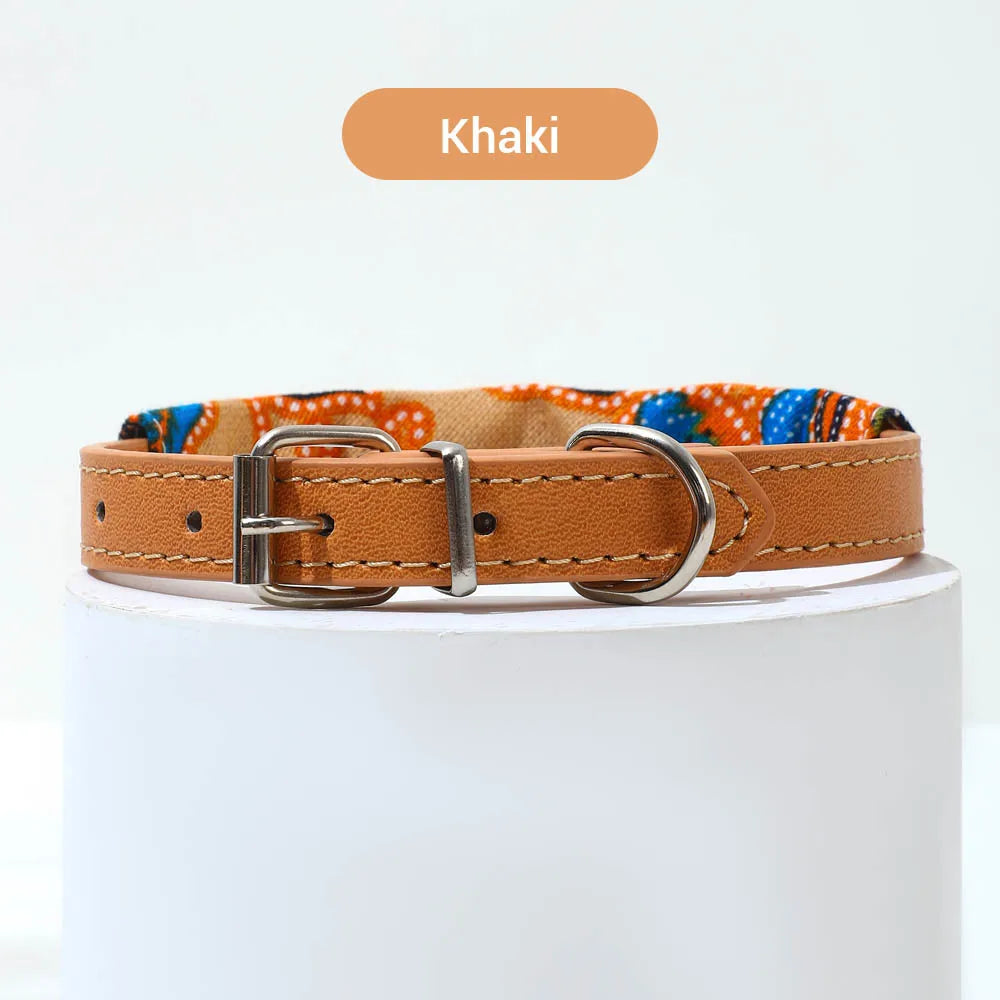 Blue PU leather pet collar with scarf design
