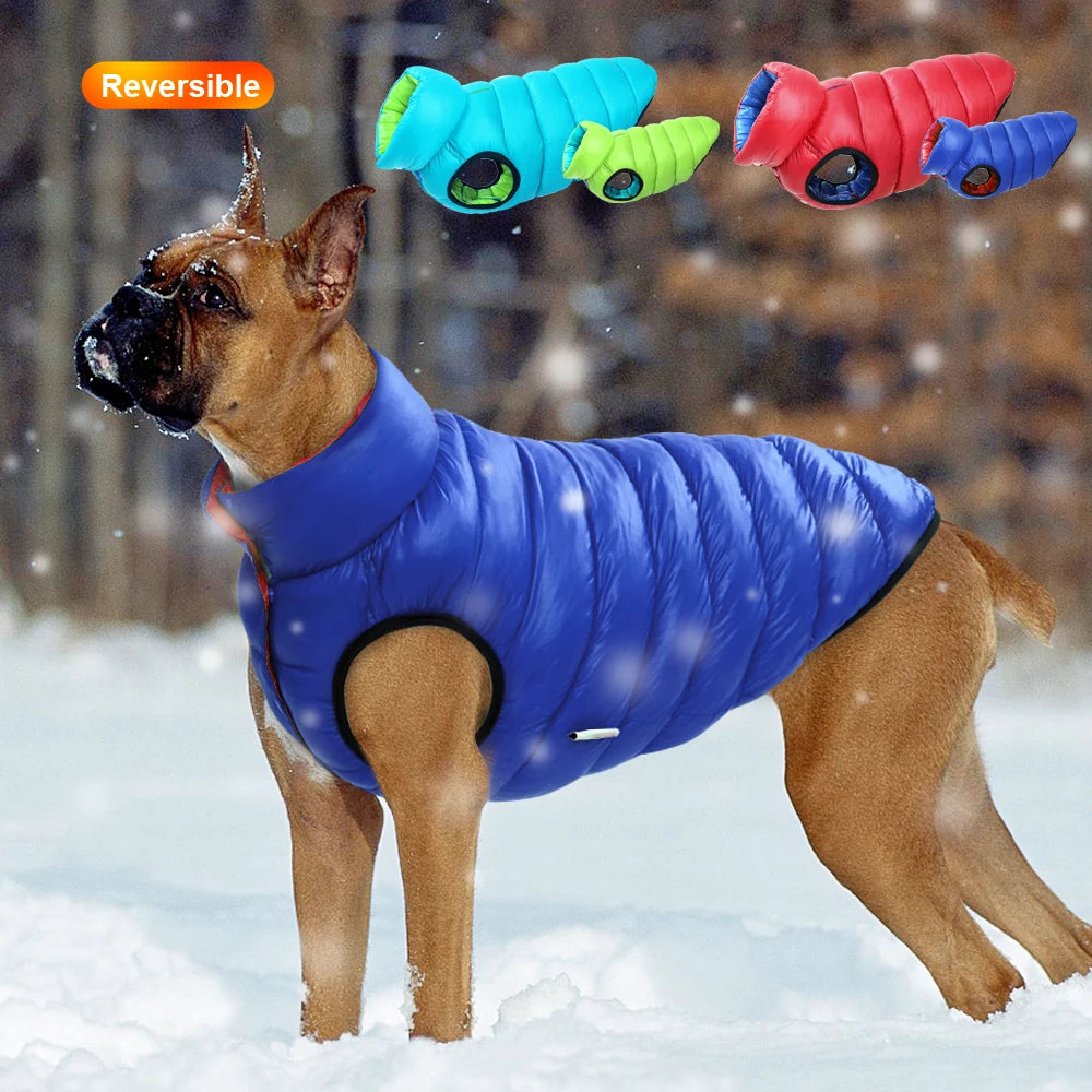 Reversible waterproof winter dog jacket – padded fleece coat