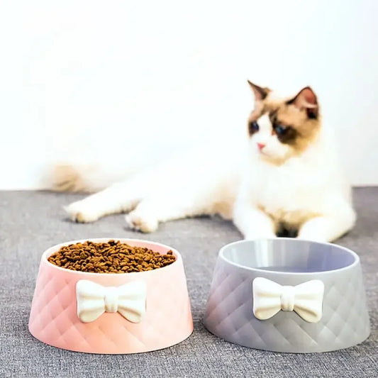 Pink bowknot pet food bowl for cats and small dogs