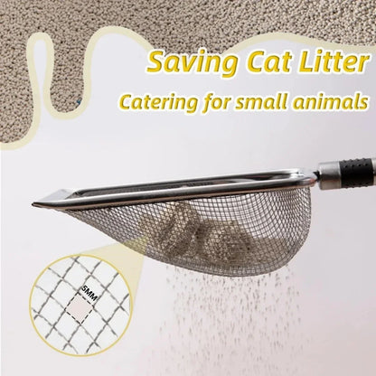 Close-up of heavy-duty cat litter scoop in use