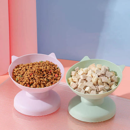Elevated pink pet bowl with 45° tilt for cats and dogs