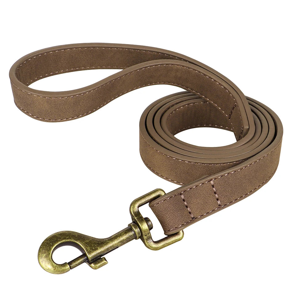 Custom PU Leather Dog Harness with Engraved ID Buckle & Matching Leash – Adjustable