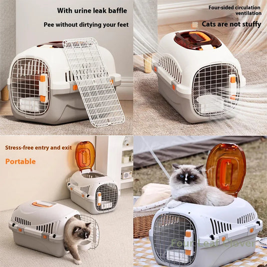 Portable cat carrier box with transparent front window
