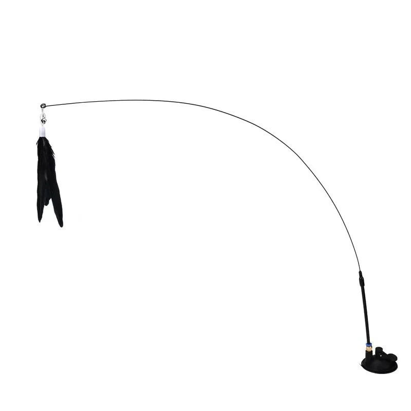 Interactive Cat Feather Toy with Suction Cup – 360° Bouncing Wand Toy with 2 Detachable Feathers for Wall, Floor, or Glass Mounting