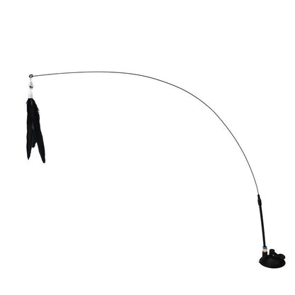 Interactive Cat Feather Toy with Suction Cup – 360° Bouncing Wand Toy with 2 Detachable Feathers for Wall, Floor, or Glass Mounting