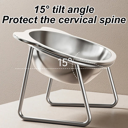 Cat eating from stainless steel raised bowl stand