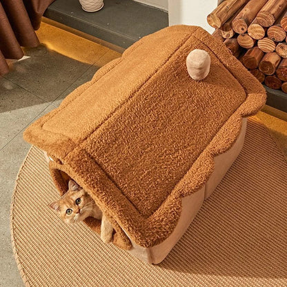 Foldable Pet House Bed – Cozy Washable Dog & Cat Kennel with Cushion