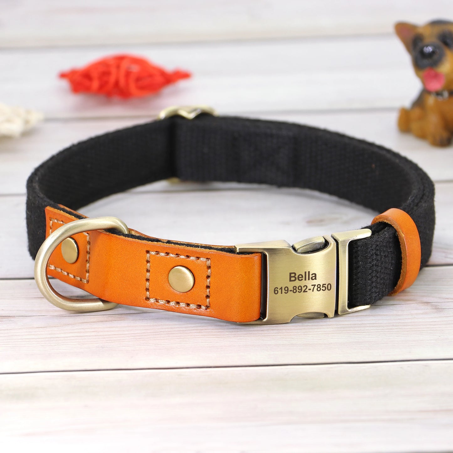 Personalized Dog Collar – Nylon & Leather Adjustable Collar with Custom Engraved ID Tag