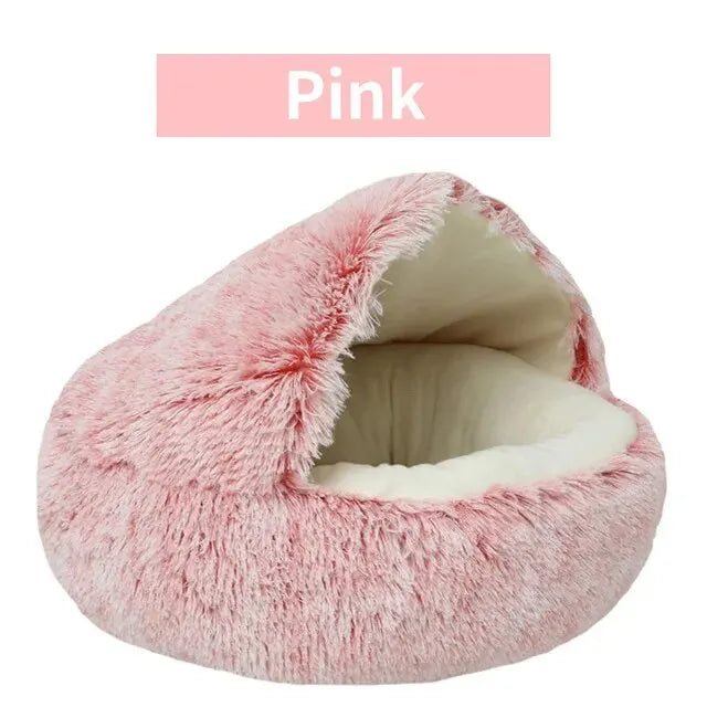 Plush Hooded Pet Bed – Warm Round Nest for Cats & Dogs
