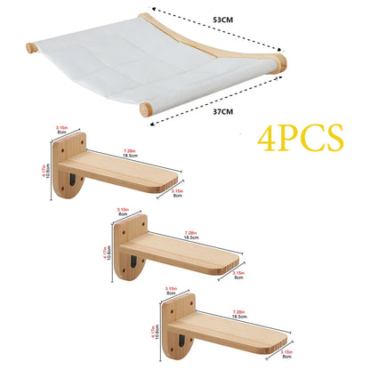 Wall-Mounted Cat Climbing Shelves – Wooden Cat Tree with Platforms, Ladders & Hammocks