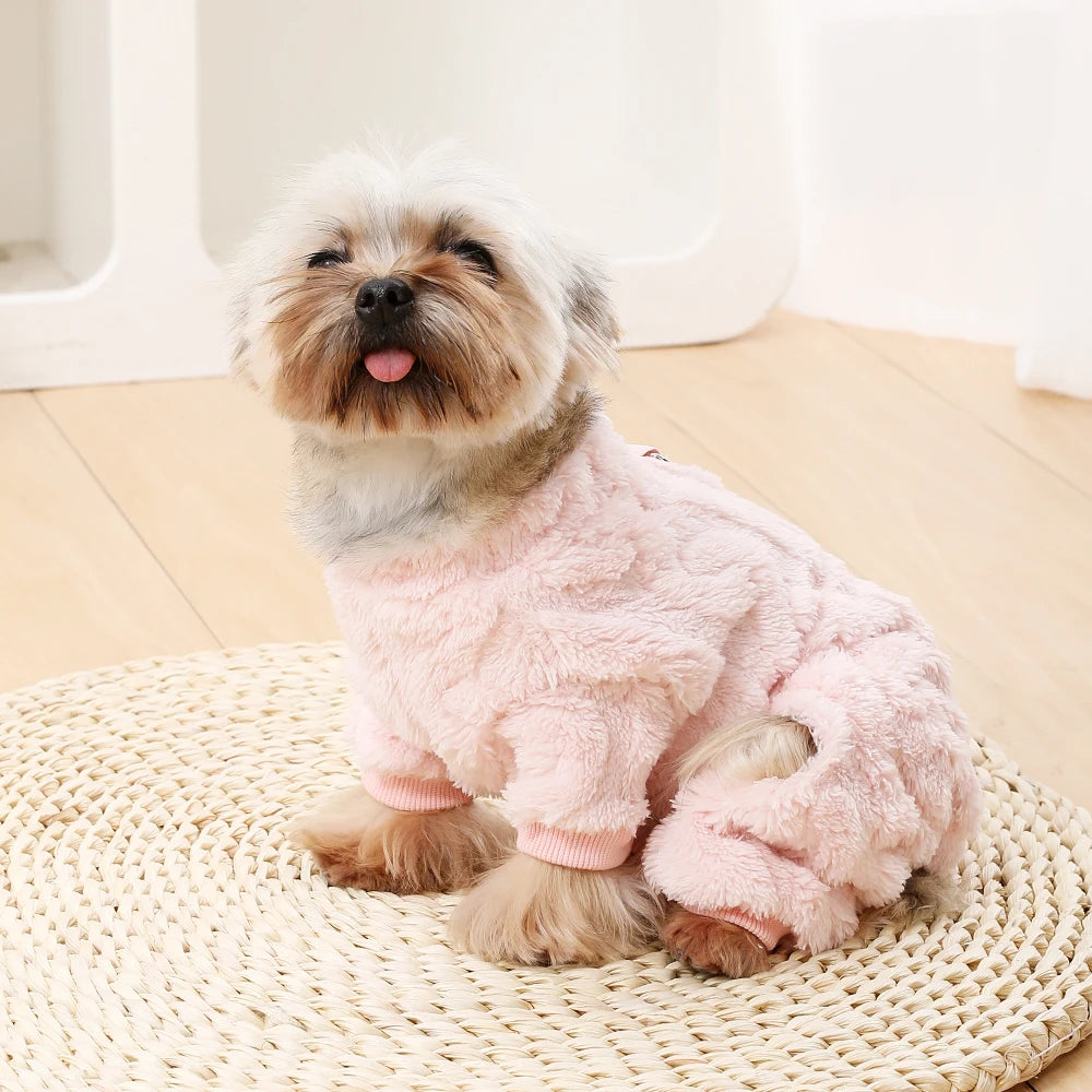 Pink fleece dog jumpsuit for small pets