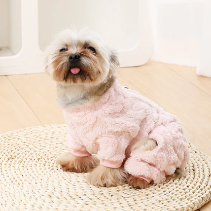 Pink fleece dog jumpsuit for small pets