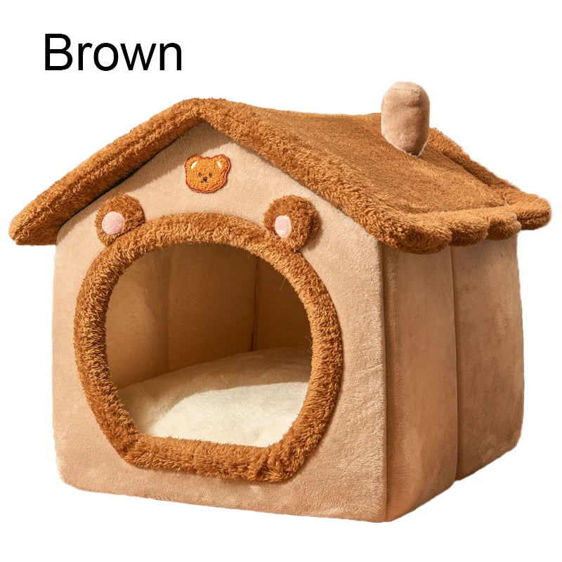 Foldable Pet House Bed – Cozy Washable Dog & Cat Kennel with Cushion
