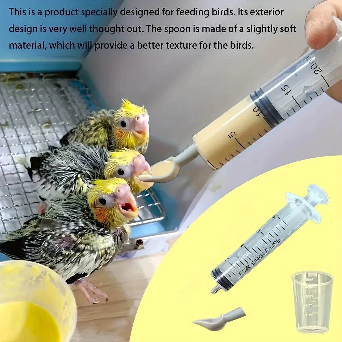 Soft feeding spoon attachment for parrot hand feeding