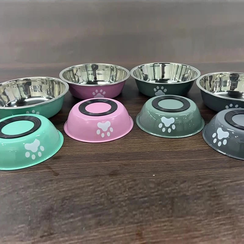Non-slip stainless steel pet feeding bowl