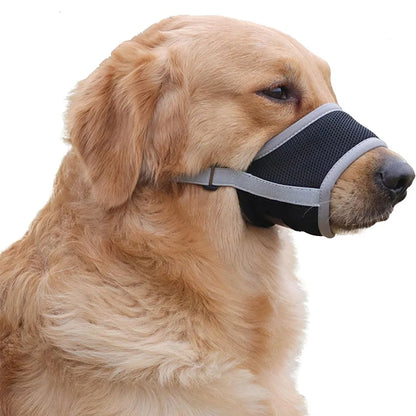 Black mesh dog muzzle adjustable strap
