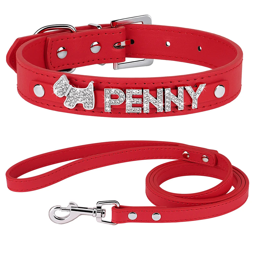 Personalized Dog Collar with Name & Leash – Custom Bling