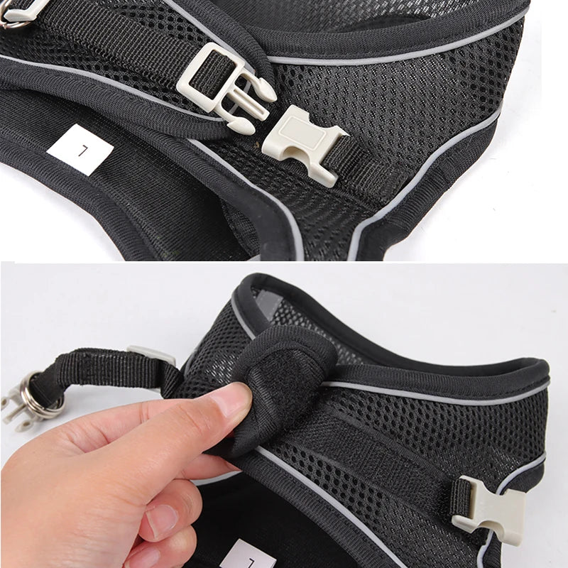 Adjustable No-Pull Dog Harness Set with Leash – Breathable Reflective Vest for Small Dogs and Cats